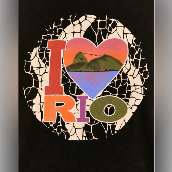 Farm Rio I Love RIO Black Tee with Shoulder Pads Large - Picture 2 of 4